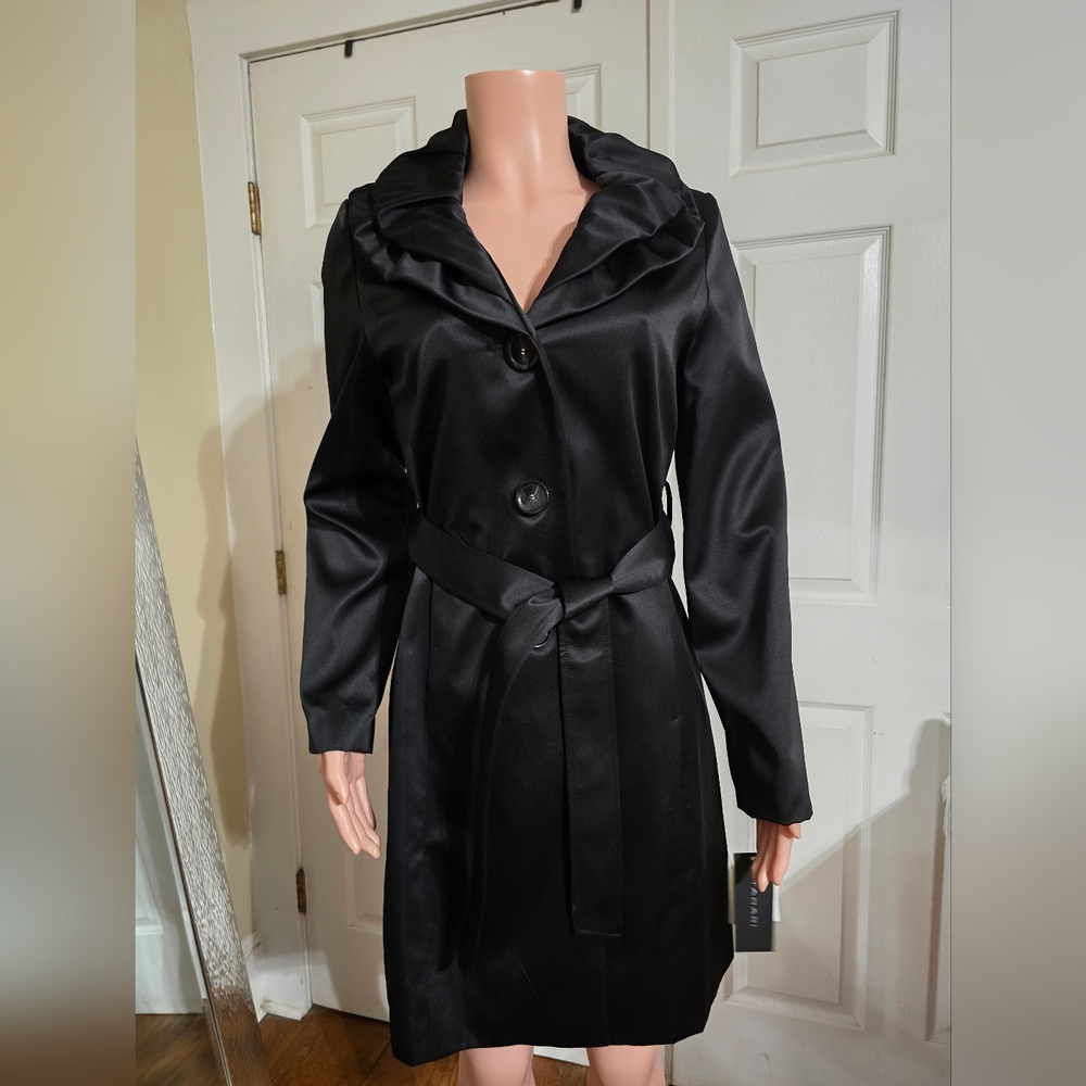 Tahari Black Single-Breasted Trench Coat